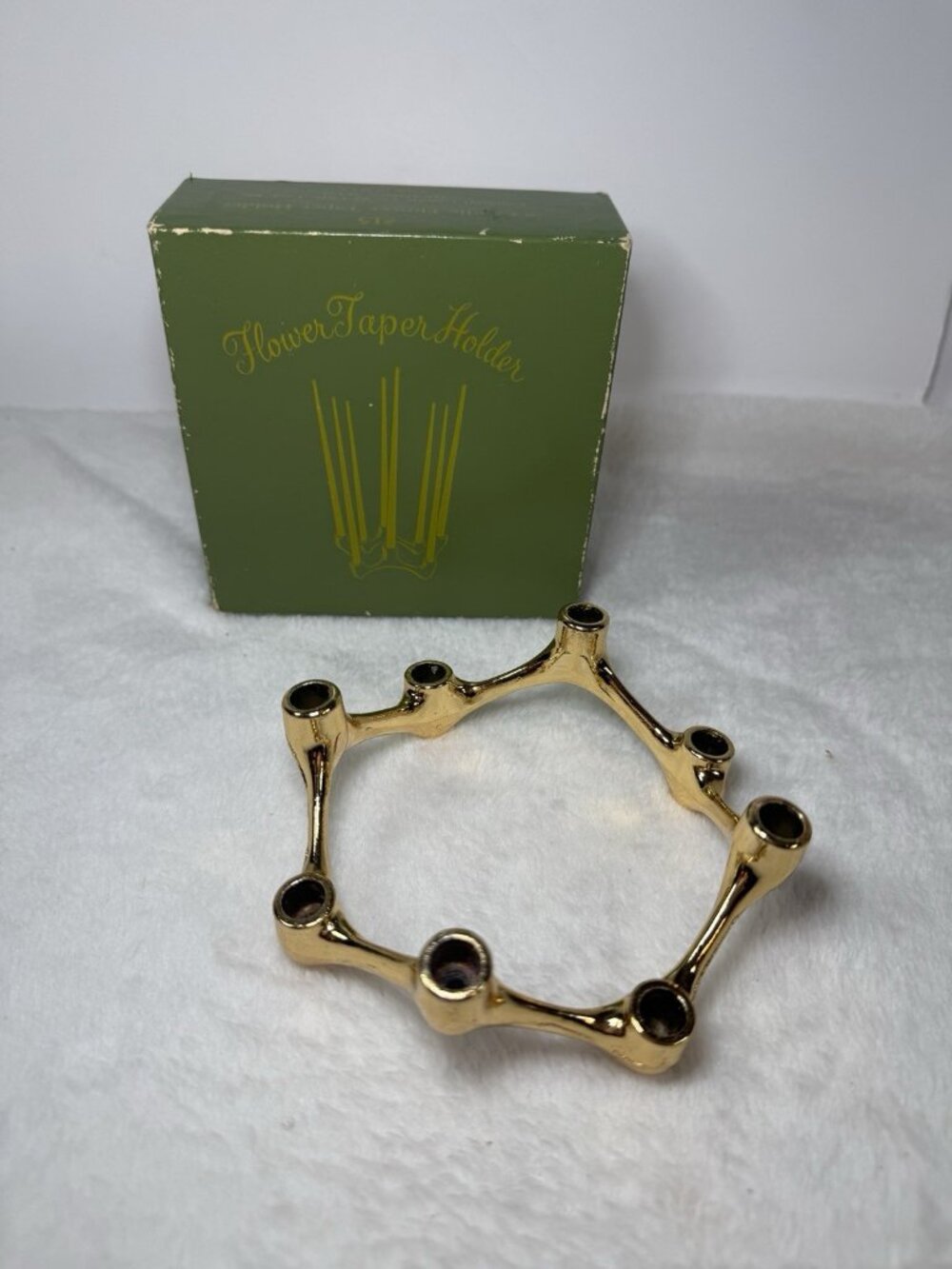 Colonial Candle of Cape Cod 8 Candle Stick Flower Taper Holder GOLD Vtg MCM Box